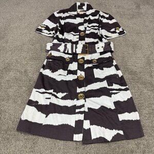 Michael Kors Dress Brown White Short Sleeve Women’s Size 8 Petite Belted